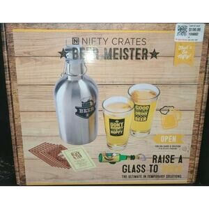 Nifty Crates Beer Meister Set; Growler, Glasses, Recipes, Bottle Opener $100MSRP